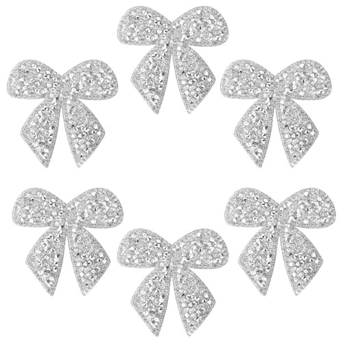 6 Stück Glitzer Bügelbilder Strass Schleifen Bügelbilder Schleifen Zum Aufnähen Strass Schleife Zum Aufnähen Silber Bügelbilder Aufbügler Glitzer Schleife Aufnäher Flicken Zum Aufbügeln Für Kleidung von Xinjoduz