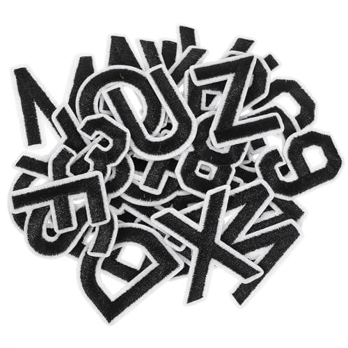 72 Stück Buchstaben Zum Aufbügeln Alphabet Bügel Patches Bügelpatches Bestickte Zahlen 0-9 Aufnäher Für Kleidung Kleider Mützen Socken Jeans Diy Accessoires 4 Cm Schwarz Polyester und Kunststoff von Xinjoduz