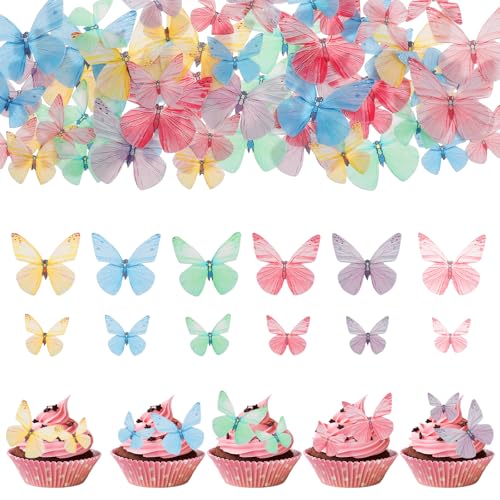 72 Stück Essbare Schmetterlinge Für Torte, Bunte Esspapier Schmetterling Geburtstag Deko Essbar Kuchen Muffin Deko Tortendeko Cupcake für Geburtstag Party Hochzeit von Xinjoduz
