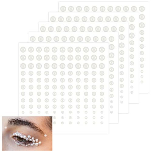 825 Stück Perlen zum Kleben Halbperlen Selbstklebend Perlen Weiß Strasssteine Sticker Gesicht 3/4/5/6mm Perlmutt Halbrunde Gesicht Dekoperlen zum Aufkleben für Maniküre DIY Handwerk von Xinjoduz