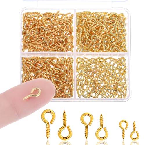 900 Stück Kleine Haken zum Schrauben, Mini Schraub Ösennadeln, Schlüsselanhänger Haken Schrauböse Ösenschraube Schraubhaken für Anhänger Perlen DIY Schmuckherstellung Machen(Gold) von Xinjoduz
