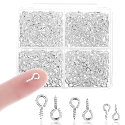 900 Stück Kleine Haken zum Schrauben, Mini Schraub Ösennadeln, Schlüsselanhänger Haken Schrauböse Ösenschraube Schraubhaken für Anhänger Perlen DIY Schmuckherstellung Machen(Silber) von Xinjoduz