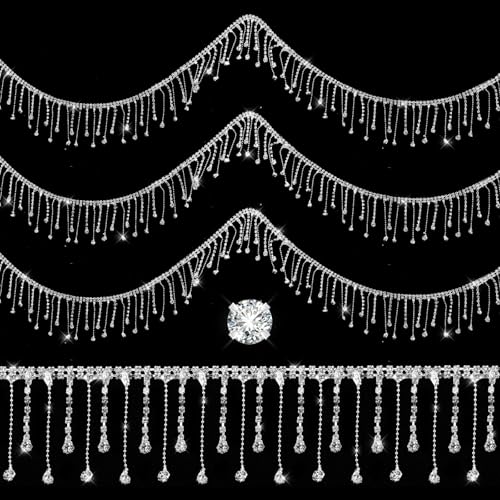 90cm Strass Quaste Kette, Strassband Tassel Chain Silber Kristall Strassband Glitzersteine zum Basteln Strasssteine für Textilien Textilien Kleidung DIY Hochzeits Dekoration Hosenkette von Xinjoduz
