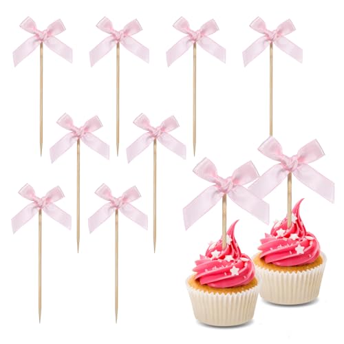 Cupcake-Topper mit rosa Schleife, Mini-Schleife, Cupcake-Picks, rosa Schleife, Kuchendekoration, Geburtstagsdekorationen für Junggesellinnenabschied, Braut, Verlobung, Hochzeit, Mädchen, Babyparty Cupcake-Topper mit rosa Schleife, Mini-Schleife, Cupcake-Picks, rosa Schleife, Kuchendekoration, Geburtstagsdekorationen für Junggesellinnenabschied, Braut, Verlobung, Hochzeit, Mädchen, Babyparty von Xinjoduz