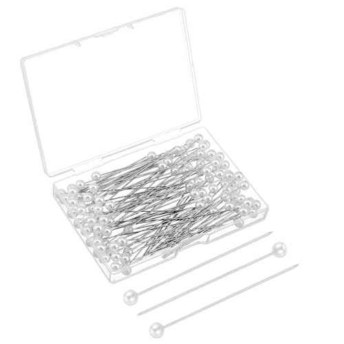 100 Stück Stecknadel, Weiß Perlen Stecknadeln mit Kopf Groß Runde Faux Perle Gerade Kopf Nadeln Kunstperlen Hochzeit Perle Blumen Nadeln DIY für Nähen Quilten und Handwerk Hochzeit Dekorationen von Xinjoduz