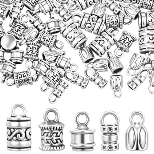 Xinjoduz Endkappen für Kordeln zur Schmuckherstellung, Antik-Silber-Legierung, Quetschperlen, Endkappen, Endkappen mit Karabinerverschlüssen, Biegeringe für DIY-Armbänder, Halsketten (5 Stile) von Xinjoduz