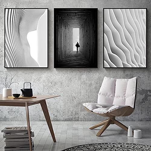 Nordic Black White Raumkunst Wandkunst Leinwand Poster Gemälde Drucke Abstraktes Gebäude Bilder für Wohnzimmer Modernes Dekor 50x70cm (20x28in) x3 Ungerahmt von Xinmei Art