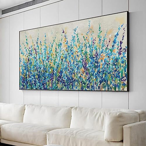Xinmei Art Schwarz gerahmte Bilder, Blumen-Ölgemälde, gedruckt auf Leinwand, weiße Kirschblume, großes Wandkunstgemälde, strukturiertes Gemälde, 55 x 110 cm/22 x 43 Zoll, mit schwarzem Rahmen von Xinmei Art