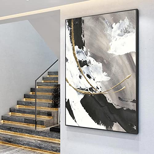 Xinmei Art Schwarz gerahmte Bilder Abstraktes Poster Ölgemälde auf Leinwand für Wohnzimmer Gold Moderne Wandkunst Dekoratives Gemälde Bild 90 x 140 cm (35 x 55 Zoll) mit schwarzem Rahmen von Xinmei Art