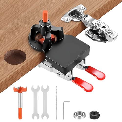 35mm Verdeckte Scharnier Bohrschablone mit Schnellspanner & Vollständigem Zubehör (35mm Fräser, 2mm Bohrer, Tiefenring), Präzisions-Scharnierlehre für Kabinett-Türen und Holzbearbeitung von Xinng