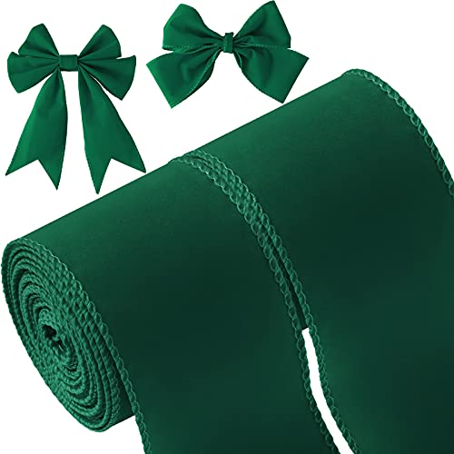 Xinnun 2 Rollen 2,5 Zoll 10 Yards Einseitig Gesicht Samtband Weihnachten Schlicht Dekoband Vintage Outdoor Verpackung Schleifenband mit Verdrahtet Rand für DIY Nähen Urlaub Dekoration (Grün) von Xinnun