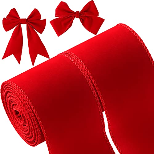 2 Rollen 2,5 Zoll 10 Yards Weihnachten Samtband Einseitige Schlichtes Weihnachten Samtband zum Verpacken von Geschenken Basteln Weihnachtskranz Baum Dekoration (Rot) von Xinnun