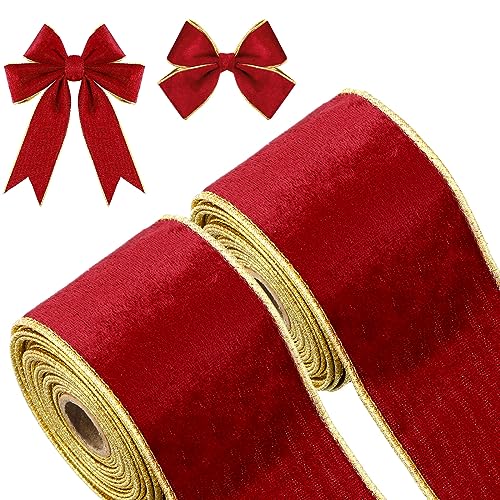 2 Rollen 2,5 Zoll 10 Yards Weihnachten Geschenkbänder Einseitige Samtbänder Einfache Samt Schleifenbänder für Geschenk Verpackung Basteln Weihnachtsbaum Kranz Weihnachtsdeko (Weinrot) von Xinnun