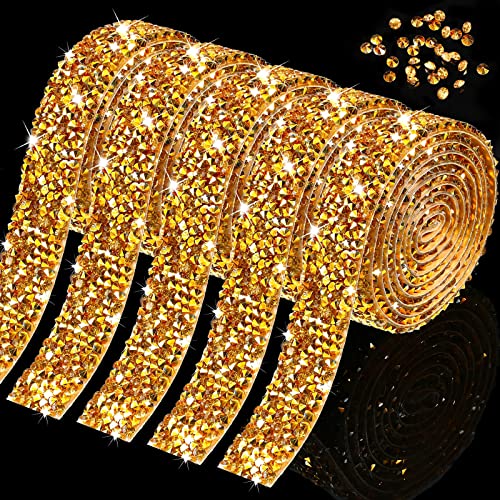 5 Rollen Kristall Rhinestone Band Glänzendes Strassband Diamantband aus Harz Selbstklebendes Kristall Strass Diamantband Bling Band für Kunsthandwerk DIY Hochzeit Dekoration (Gold) von Xinnun