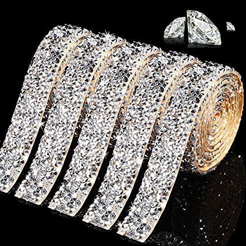 5 Rollen Kristall Strassband Funkelndes Strassband Harz Diamant Band Selbstklebendes Strass Bling Band für Handwerk, DIY Party Hochzeit Dekoration (Silber) von Xinnun