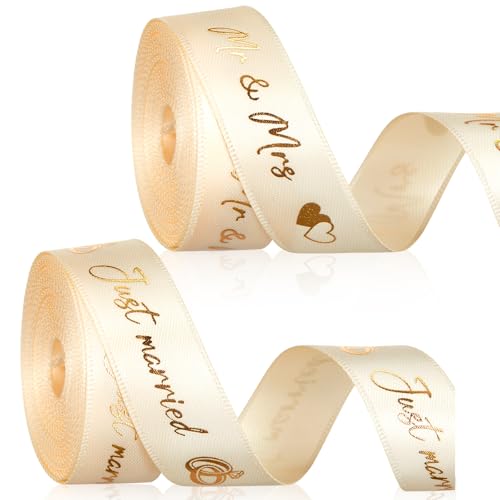 Xinnun 2 Rollen Hochzeit Schleifenband 4,5 m X 15 Mm Mr & Mrs Just Married Deko Hochzeit Geschenkband für Hochzeitsdekoration Hochzeitseinladungen Brautsträuße Geschenk Verpackungen DIY von Xinnun