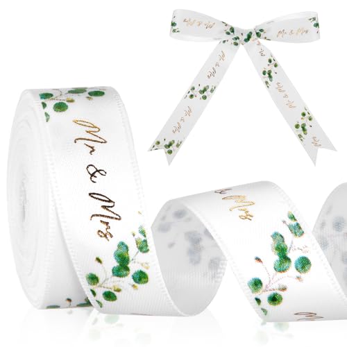 Xinnun Hochzeit Schleifenband 4,5 m x 15 mm Eukalyptus Schleifenband Mr & Mrs Deko Hochzeit Geschenkband Dekoband Hochzeitsband für Hochzeitsdekoration Hochzeitseinladungen Brautsträuße DIY von Xinnun