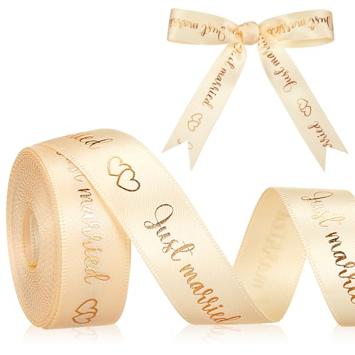 Xinnun Hochzeit Schleifenband 4,5 m x 15 mm Just Married Dekoband Hochzeit Geschenkband Hochzeitsband für Hochzeitsdekoration Hochzeitseinladungen Brautsträuße Geschenk Verpackungen DIY(Gold) von Xinnun
