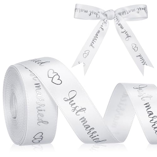 Xinnun Hochzeit Schleifenband 4,5 m x 15 mm Just Married Dekoband Hochzeit Geschenkband Hochzeitsband für Hochzeitsdekoration Hochzeitseinladungen Brautsträuße Geschenk Verpackungen DIY(Silber) von Xinnun