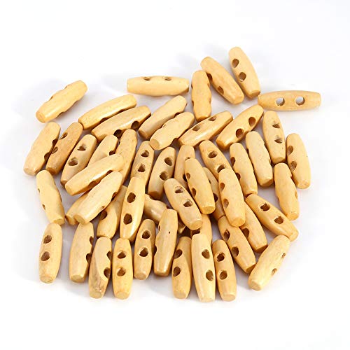 Xinrub 50 Stücke 2 Löcher Holz Nähen Horn Toggle Buttons Natürliche Olive Form 11x30mm für Kleidung Decor von Akozon