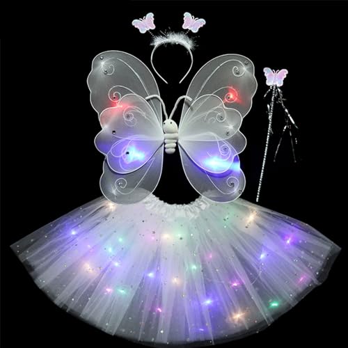 Xinsheinelry Kinder Girls LED Butterfly Rock Mit Zauberstab Hair Loop Accessoires Für Festival Party Kostümgeschenk von Xinsheinelry