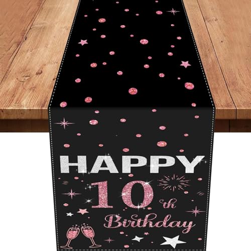 10.Tischläufer Geburtstag,Rose Gold Tischdeko 10 Geburtstag Junge Happy Birthday Tischläufer Tischdecke für 10 Geburtstag Party Dekoration 180 x 35cm von Xinvery