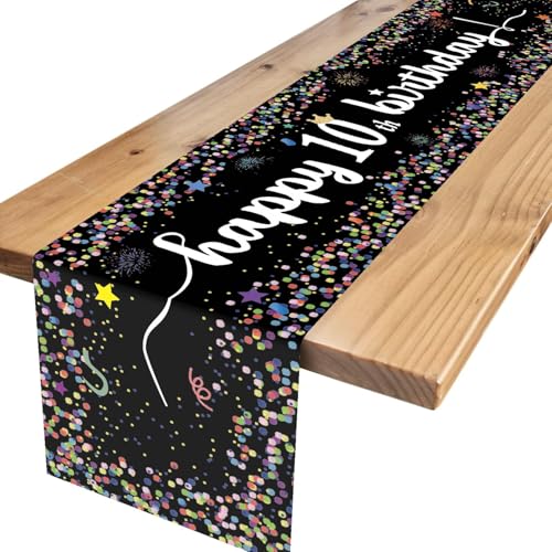 10.Tischläufer Geburtstag,Schwarz Deko 10 Geburtstag Junge Happy Birthday Tischdecke Tisch Deko für Kinder Mädchen Jungen 10 Geburtstag Party Dekoration 180 x 35cm von Xinvery