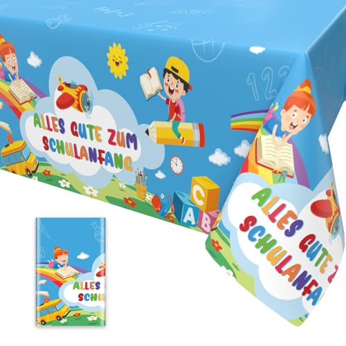 1pc Blau Alles Gute Zum Schulanfang Tischdecken,Schulanfang Tischtuch Dekorationen Blau Wasserdicht Tischdecke für Basteln Malen Kindergeburtstag130 x 274 cm von Xinvery