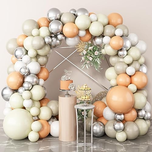 Beige Luftballon Girlande, Boho Ballon Girlande Set, 18/12/10/5 Zoll Nude Weiß Aprikosen Ballon Girlande mit Metallic Silber Ballons Deko für Verlobung Hochzeit Babyparty Geburtstag Party Dekoration von Xinvery