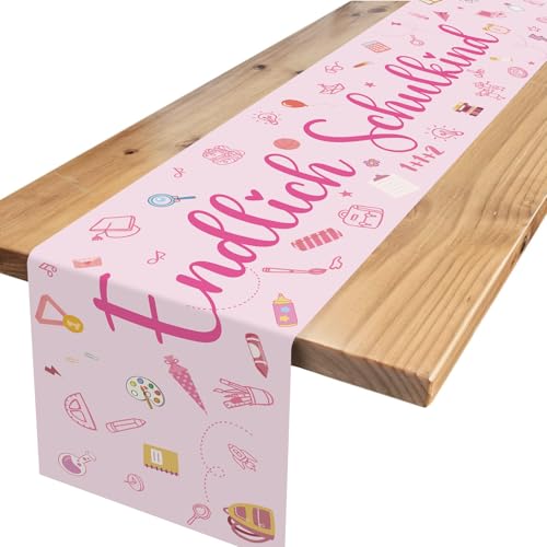 Tischdeko Einschulung,Rosa Endlich Schulkind Mädchen Deko Schulanfang Tischläufer für Schulkind Schulstart Party Dekoration 180 x 35cm von Xinvery