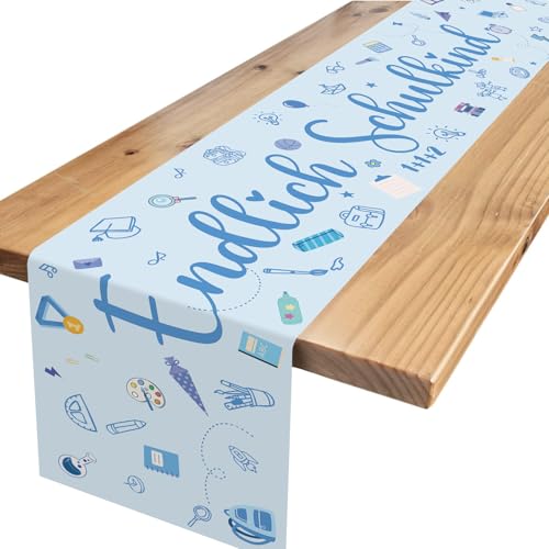 Tischdeko Einschulung Junge,Blau Tischdeko Endlich Schulkind Schulanfang Tischläufer für Schulkind Schulstart Party Dekoration 180 x 35cm von Xinvery