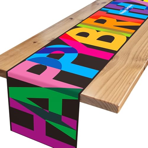 Tischläufer Geburtstag,Bunt Schwarz Party Tischläufer Geburtstag Dekoration Happy Birthday Tischdecke Deko für Mädchen Jungen Geburtstag Party Dekoration 180 x 35cm von Xinvery