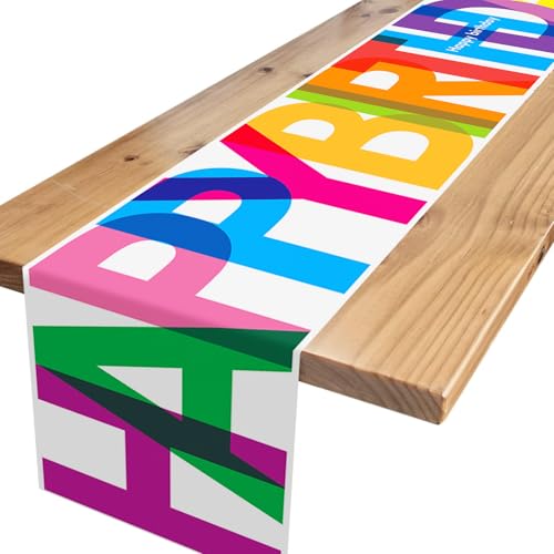Tischläufer Geburtstag,Weiß Bunt Party Tischläufer Geburtstag Dekoration Happy Birthday Tischdecke Deko für Mädchen Jungen Geburtstag Party Dekoration 180 x 35cm von Xinvery