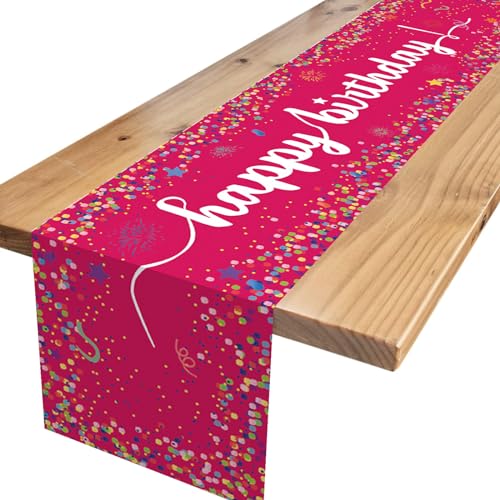 Xinvery Alles Gute zum Geburtstag Tischläufer, Hot Pink Geburtstag Tischläufer Geburtstag Tischwäsche für Dining Party Dekorationen Geburtstag Party Tischdekoration 13x72 Zoll von Xinvery