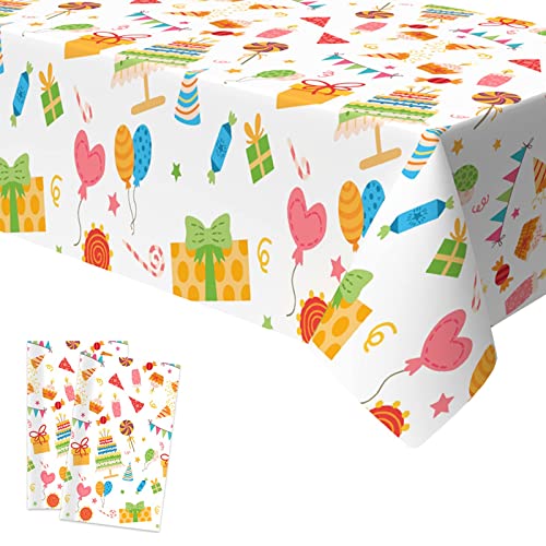 Xinvery Geburtstag Party Tischdecke, Happy Birthday Tischdecken Bunt Wasserdicht Plastik Tischdecke für Kinder Jungen Babyparty Party Dekorationen 2PCS 137 x 274cm von Xinvery