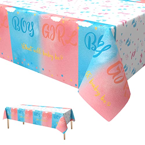 Xinvery Gender Reveal Party Tischdecke, Boy or Girl Tischdecke Rosa Blau Party Tischdecke für Babydusche Jubiläum Gender Reveal Party Dekorationen 137 x 274cm von Xinvery