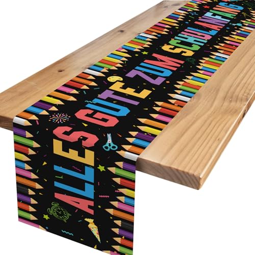 Xinvery Tischdeko Einschulung,Schwarz Schulanfang Deko Tischläufer Alles Gute Zum Schulanfang Deko für Schulkind Schulstart Party Dekoration 180 x 35cm von Xinvery
