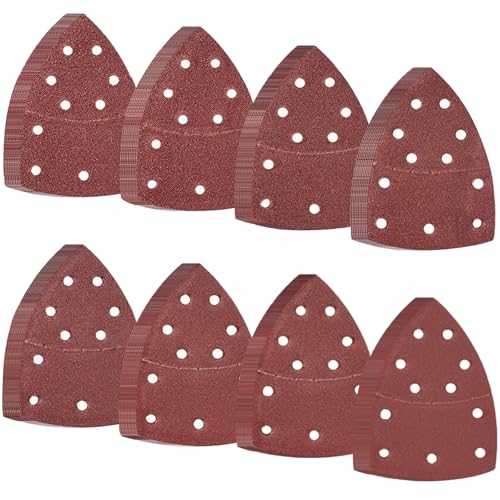 80 Stück 152 x 105 mm Schleifpapier, 11 Loch Schleifdreiecke für Dreieckschleifer & Multischleifer, 60/80/120/180/240/320/400/800 Körnung Schleifblätter, Schleifblatt für Polieren & Grate & Schleifen von Xinxinphi