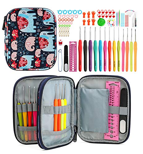 Xinyanmy 103er Set All-in-One Häkelset Zubehör Kit Häkeln mit Tragbar Tasche, Ergonomische Griffe Stricken Nadeln mit Weichen Plastikgriff Bambusnadeln Strickwerkzeuge für Anfänger und Profis von Xinyanmy