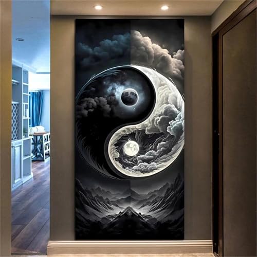 5D Diamond Painting Set für Erwachsene Yin Yang Landschaft, Diamant Painting Bilder XXL, DIY Diamant Malerei Kits Strass Stickerei Malerei Painting Set für Home Décor Square Drill 40x80cm von Xinyuer