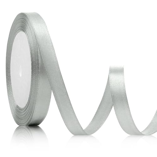 Geschenkband Silber Satinband Silber 10mm, 23meters Schleifenband Weihnachten Deko Schleifenband Geschenkband Hochzeit Stoff für Band Brautstrauß Hochzeitsdekoration SatinbäNder Geschenk Band von Xioabre