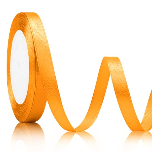 Satinband Orange 10mm, 23meters Geschenkband Weihnachten Schleifenband Orange Geschenkband Hochzeit Stoff für Band Brautstrauß Halloween Satinband Hochzeitsdekoration Deko Band Weihnachten Dekoband von Xioabre