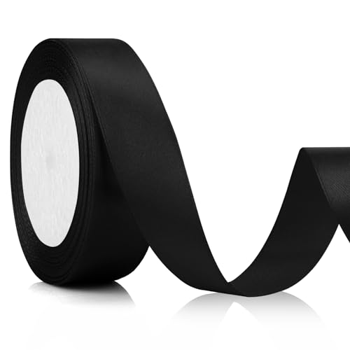 Satinband Schwarz 25mm, 23meters Geschenkband Schwarz Geschenkband Breit Schleifenband Schwarz Vatertagsgeschenk Geschenkband Schwarzes Band Trauerschleife Dekoband Schleifenband Breit Satinband von Xioabre