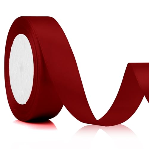 Geschenkband Rot Muttertagsgeschenk - Schleifenband Satinband Bordeaux Weinrot 25mm, 22m Breit - Rotes Rotband Zum Schnüren für Dirndl von Xioabre