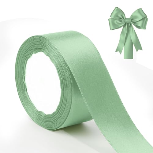 Xioabre 4cm 25yard Geschenkband Grün Satinband Salbeigrün für Hochzeit, Weihnachten, Taufe und mehr - Polyester, Klassisch, Einfarbig von Xioabre