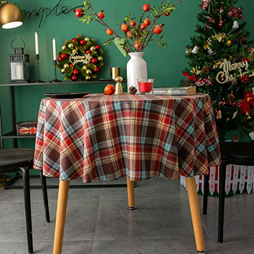 Xiongfeng Mitchell Tischdecke Weihnachten Rot Kariert Tischwäsche Runder 120cm Tischdekoration Tafeltuch hochwertig Karierte aus Baumwolle und Leinen Garten Zimmer Tischdekoration von Xiongfeng