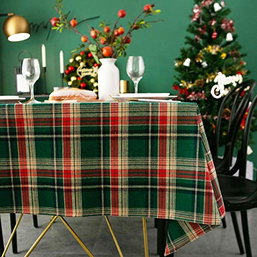 Xiongfeng Mitchell Weihnachten Tischdecke 140x180 Grün Gitter Tischtuch Baumwolle und Leinen Retro Kariert Quadratisch Couchtisch Tischdecke Home Abwaschbar Küchentischabdeckung für Speisetisch von Xiongfeng