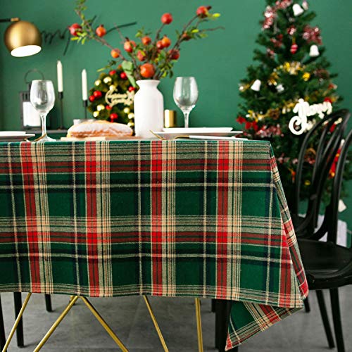 Xiongfeng Mitchell Weihnachten Tischdecke 140x200 Grün Gitter Tischtuch Baumwolle und Leinen Retro Kariert Quadratisch Couchtisch Tischdecke Home Abwaschbar Küchentischabdeckung für Speisetisch von Xiongfeng