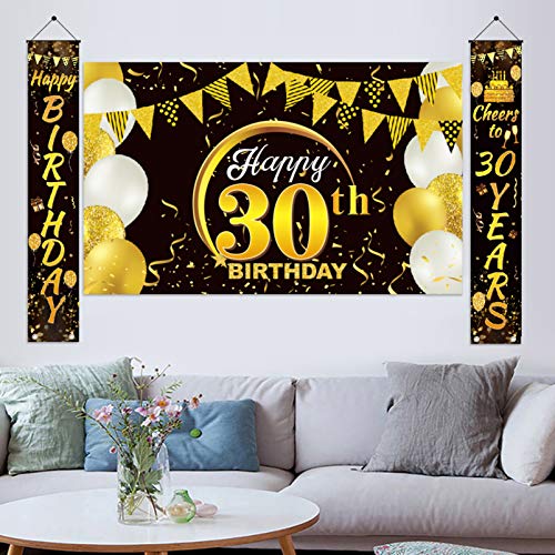 Xionghonglong 30 Geburtstag Party Dekorationen Schwarz und Gold, 30 Geburtstag Frauen/Männer, 30 Geburtstag Party Dekorationen, 30 Geburtstagsdeko Alles Gute zum Geburtstag Banner (B) von Xionghonglong