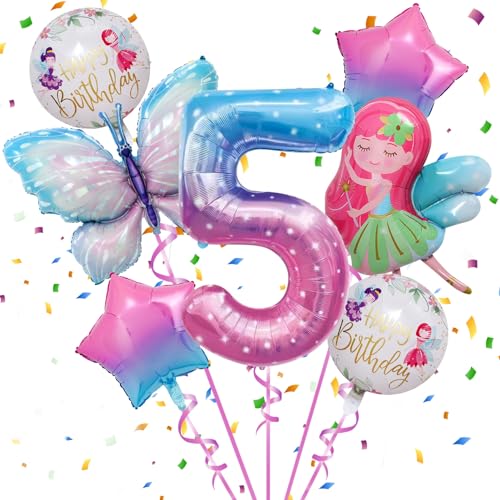 5 Jahre Geburtstag Mädchen,Schmetterling Folienballon 5 Jahre,Schmetterlinge Deko Geburtstag Mädchen 5 Jahre,Schmetterling Geburtstag Party Set zum 5. Geburtstag des Mädchens von Xionghonglong